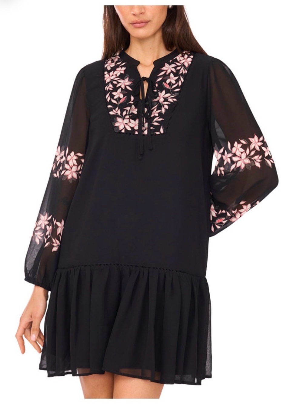 MSK Women's Long-Sleeve with Ties Pull-On Babydoll Dress